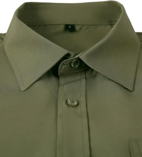 Vista 81 de corfty Camisa de vestir de manga larga para hombre, ajuste regular, elástica, sin arrugas, casual, con botones