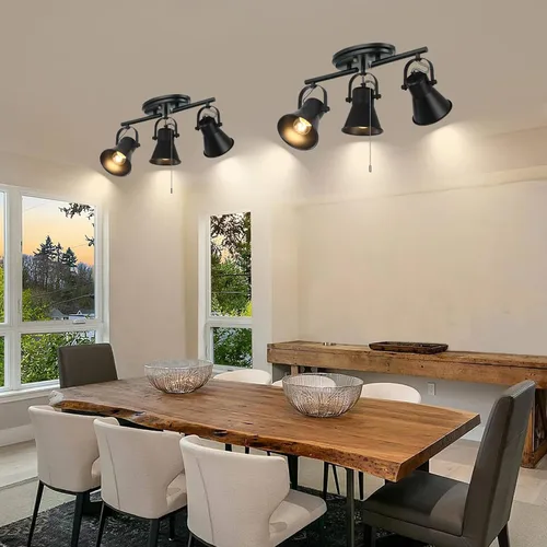 Vista 5 de Iluminación de pista de 3 luces con cadena de tracción, lámpara de techo ajustable negra, accesorios de iluminación de pista giratoria para cocina