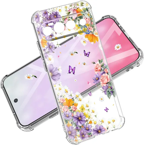 Vista 46 de Funda para Google Pixel 10A, 5G, mármol y flores, delgada, anticaídas, a prueba de golpes, suave, a prueba de golpes, transparente, fundas negro