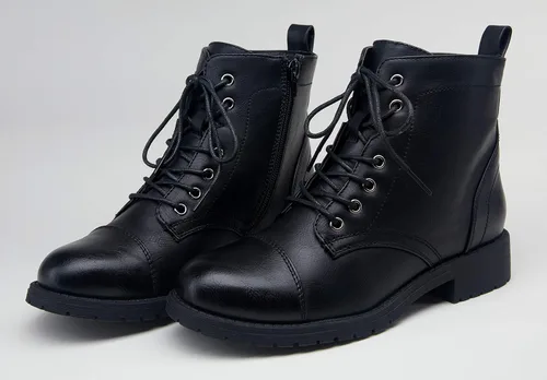 Vista 8 de Vepose Botines de moda para mujer, botines de tacón bajo con cordones para mujer
