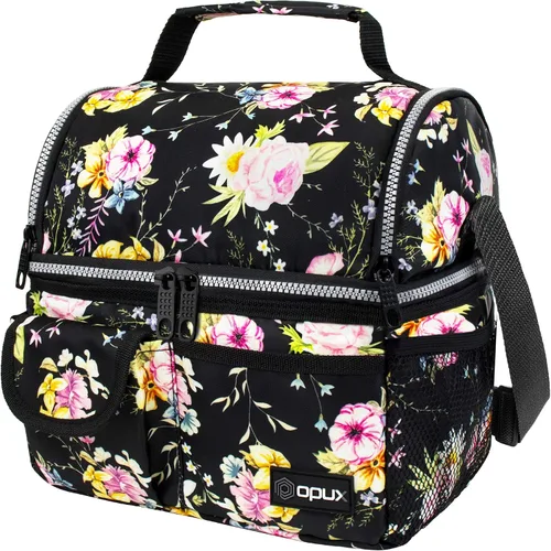 Vista 15 de Opux - Bolsa de almuerzo aislada de doble compartimento para hombres y mujeres Bolsa de almuerzo reutilizable con correa para el hombro, forro