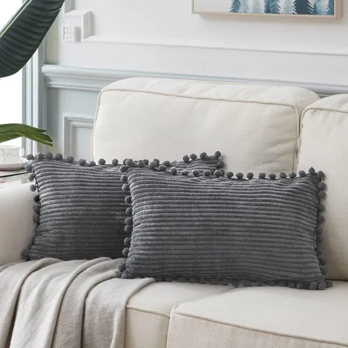Vista 40 de Fancy Homi Juego de 2 fundas de almohada decorativas negras de 12 x 12 pulgadas con pompones para sofá y cama, decoración moderna de estilo bohemio