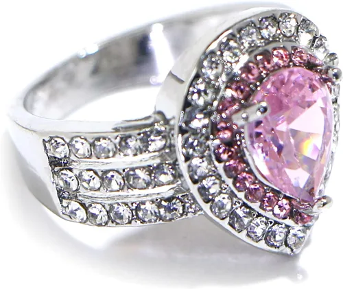 Vista 3 de Anillo de plata de ley 925 con diamantes de imitación rosa brillante con forma de gotas de agua, circonita cúbica, anillo de compromiso