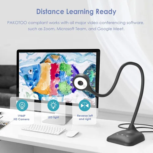 Vista 2 de Cámara de documentos USB para profesores, cámara web/doc para aula con formato A3, luces LED de 3 niveles, inversor de imagen, plegable, micrófono