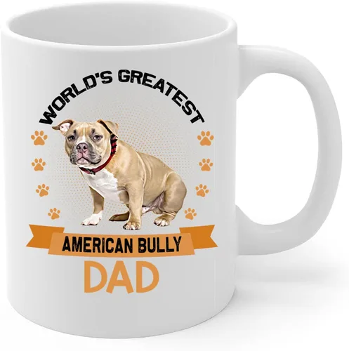 Vista 2 de Funny World's Greatest Tan American Bully Dog Dad Regalos Día del Padre Taza de café de cerámica blanca 11oz