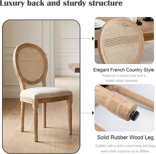 Vista 5 de French Country Set of 2 Dining Chairs, Linen Farmhouse Wood Chairs Beige