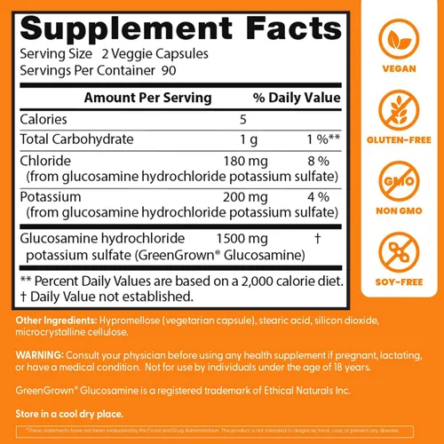 Vista 4 de Doctor's Best Suplemento vegano de glucosamina para hombres y mujeres – Glucosamina 1500 mg por 2 cápsulas, apoyo para la salud