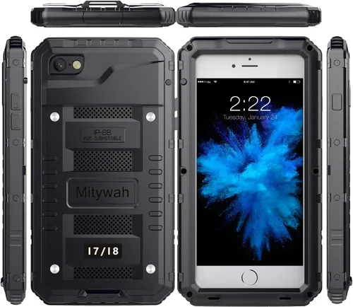 Vista 7 de Mitywah Funda impermeable para iPhone 7/iPhone 8 / iPhone SE 2020, funda de metal resistente de grado militar, protección de cuerpo completo