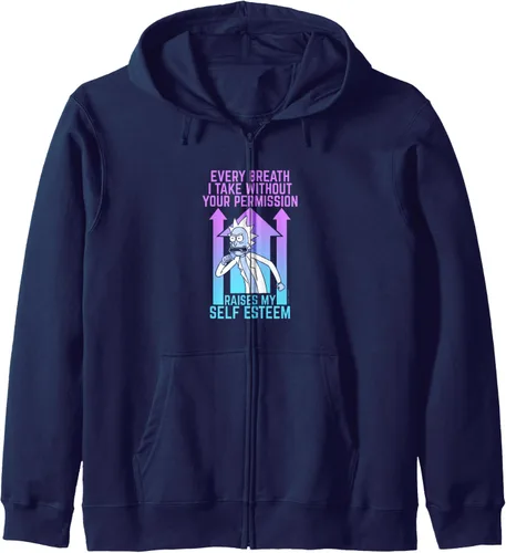 Vista 5 de Rick and Morty Raising Rick's Self-Esteem Sudadera con capucha y cremallera, Negro, S