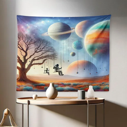 Vista 123 de Ambesonne Tapiz bohemio, diseño floral de bruja, luna y mariposa con adornos de mandala, decoración de tela para colgar en la pared para dormitorio