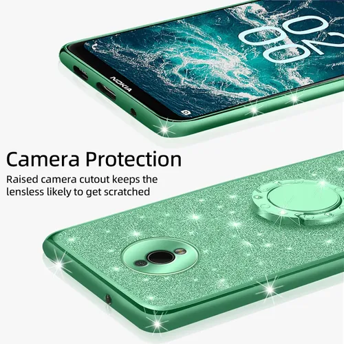 Vista 4 de Funda para Nokia C200, Nokia C200 (6.1 pulgadas) para mujer con purpurina de TPU suave y transparente, funda protectora de lujo con correa de Verde