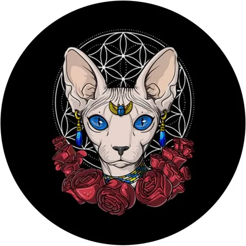Vista 3 de Sphynx - Agarre y soporte para teléfonos y tabletas, diseño de flor de la vida, Negro