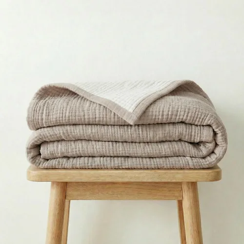 Vista 65 de Manta de gasa de algodón puro suave de 4 capas de 50 x 60 pulgadas, prelavada, sin flecos, manta de muselina ligera para uso multiusos y regalo Azul
