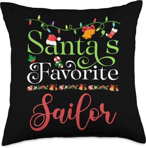Vista 4 de Santa's Worker Holiday Threads Santas Favorite Sailor Holiday Top Elf Profession Throw Pillow, 16x16, Multicolor