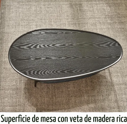 Vista 3 de Saint Mossi - Mesa de centro negra moderna para sala de estar, mesa de centro ovalada de madera de mediados de siglo, mesa central de doble capa