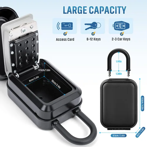 Vista 5 de Caja de bloqueo portátil para llaves con código, oculta una llave en el exterior Waterproof, Sturdy, 12-Digit Combination, Resettable Code, Key