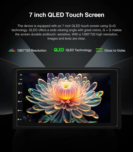 Vista 5 de Estéreo de coche de doble DIN de 7" Android 13.0 CarPlay y Android Auto Salidas de 240 W, 4.1 canales / actualización de pantalla QLED / AM & FM