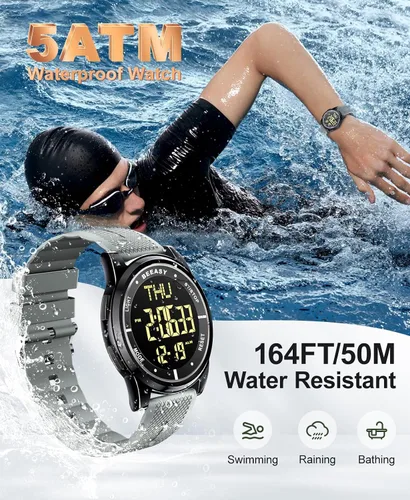 Vista 61 de Beeasy - Reloj digital de pulsera resistente al agua con cronómetro, alarma, cuenta regresiva, doble zona horaria, ultrafino, pantalla angular muy