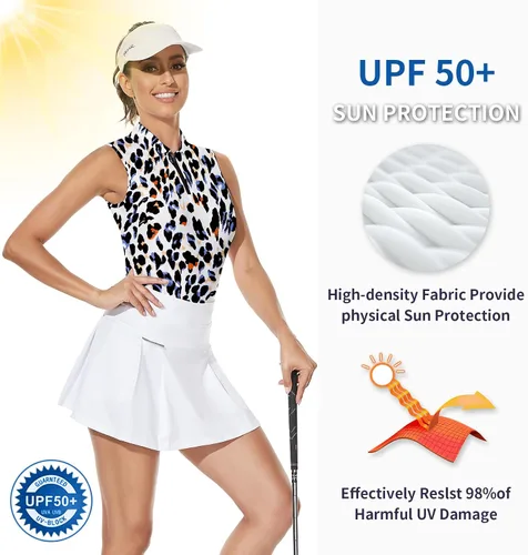 Vista 3 de Soneven Camisas de golf para mujer, sin mangas, diseño floral, atlético, que absorben la humedad, camisas de tenis de ajuste seco