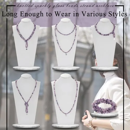 Vista 4 de Firstmeet Collar de piedra larga de ágata con cuentas de cadena redonda suave pulsera joyería para mujer Amatista