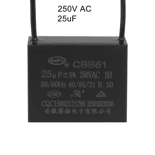 Vista 4 de uxcell Condensador de ventilador de techo CBB61 25uF 250V AC 2 alambres condensador de película de polipropileno metalizado 1.890x1.496x1.024 in