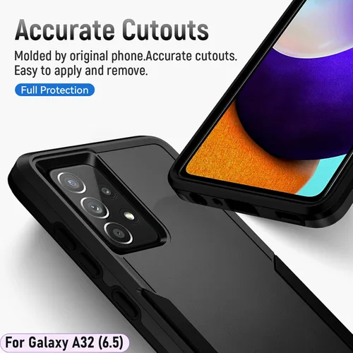 Vista 5 de Funda híbrida de doble capa para Galaxy A32 (5G) de 6.5 pulgadas de grado militar resistente a los golpes con 1 soporte magnético para automóvil y 2