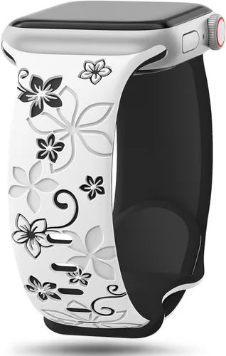 Vista 18 de Bandas con grabado floral compatibles con Apple Watch de 41mm 40mm 44mm 45mm 42mm 38mm 46mm 49mm para mujeres, correa deportiva de silicona suave