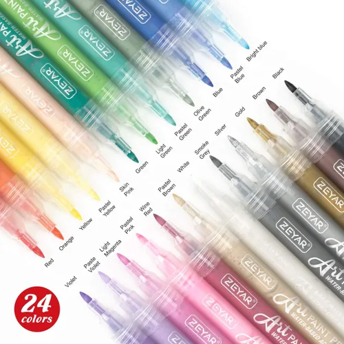 Vista 7 de ZEYAR Bolígrafos de pintura acrílica, extrafinos, 24 colores, tinta permanente e impermeable, certificado AP, funciona en roca, madera, vidrio, 24