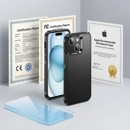 Vista 2 de Funda a prueba de golpes para iPhone 15, [Protección contra caídas de grado militar de 15 pies], con 2X [Protector de pantalla de vidrio templado]