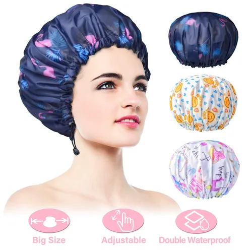 Vista 13 de 1 pieza de gorro de ducha, gorro de baño de doble capa y ajustable para la ducha, gorro de pelo extragrande reutilizable para mujer, exterior