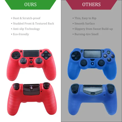 Vista 5 de Funda protectora de silicona para Playstation 4 - PS4 Controller Grip antideslizante para Sony Games, Slim, Pro - 2 Pack PS4 Controller Cover - 4
