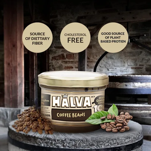 Vista 6 de Halva Kingdom Postre vegano Halva sin azúcar y sésamo abierto Ingredientes saludables, sin gluten, tarro certificado Kosher (granos de café)