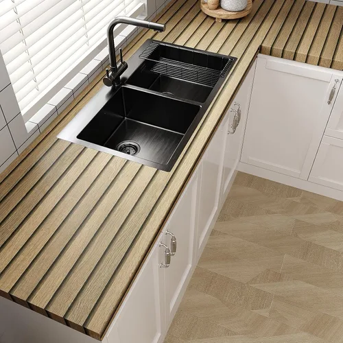 Vista 7 de VEELIKE Papel tapiz adhesivo de madera con listones para despegar y pegar de madera, para paredes, armarios, encimeras, impermeable, autoadhesivo