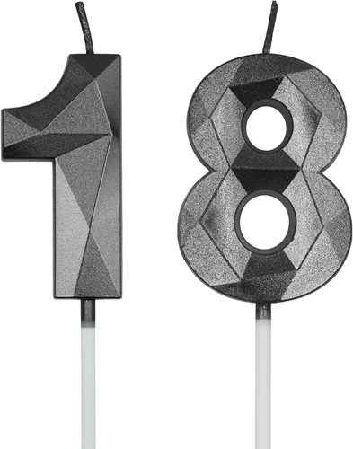 Vista 8 de Velas de cumpleaños número 18 y 81 para pastel, velas doradas con forma de diamante 3D con forma de diamante, decoraciones de cumpleaños