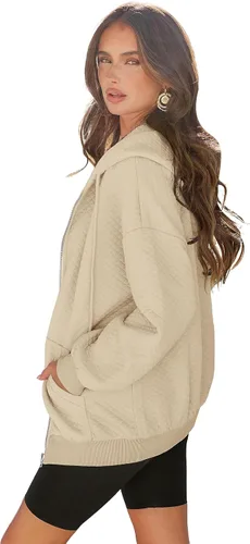 Vista 2 de MEROKEETY Sudadera de manga larga con cremallera y bolsillos para mujer