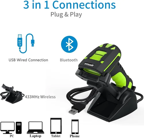 Vista 4 de Escáner industrial del código de barras de Bluetooth 2D, lector de código de barras industrial con la distancia de transmisión inalámbrica de 433Mhz