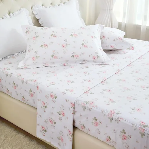Vista 4 de QSH Juego de 2 fundas para almohada de algodón tamaño Queen, diseño floral vintage chic con estampado de rosas, fundas para almohada con cierre