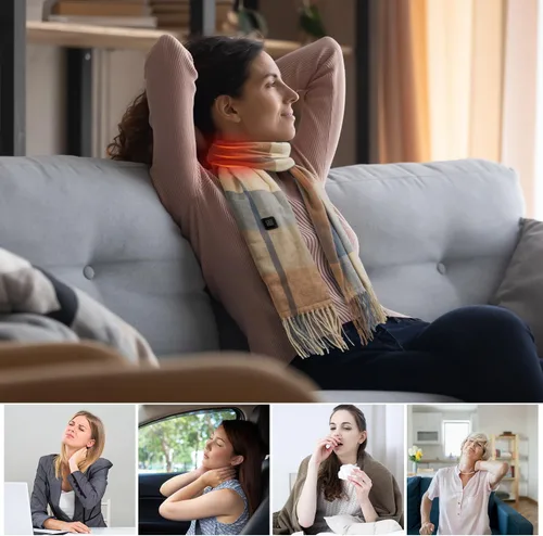 Vista 6 de EN'DA professional Bufanda térmica para mujer recargable con batería, 3 niveles de control de temperatura, bufanda eléctrica de invierno, diseño