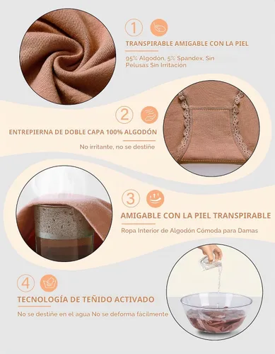 Vista 6 de MISSWHO - Ropa interior de algodón para mujer, de cintura alta, suave, transpirable, paquete múltiple Multi-paz