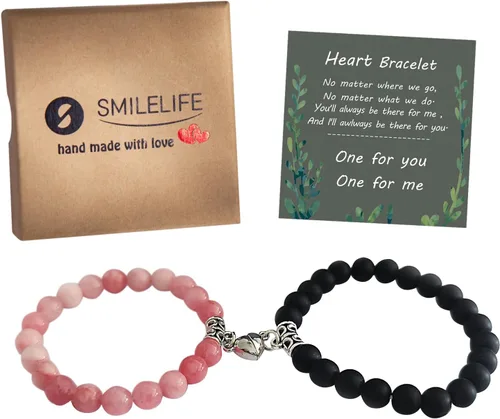 Vista 2 de Smilelife - Pulseras magnéticas de corazón de doble tamaño a juego para parejas, mejores amigos y familia - Regalos perfectos para padres e hija