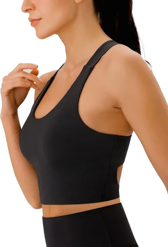 Vista 3 de Brasier deportivo para mujer, con espalda cruzada y relleno, ombliguera de soporte medio, camiseta sin mangas para entrenamiento