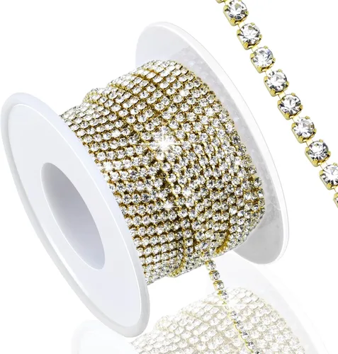 Vista 10 de Dowarm Cadena de cierre de diamantes de imitación de cristal de 10 yardas de 0.079 pulgadas para coser Crocs zapatos, ropa, vasos, cadena de Azul
