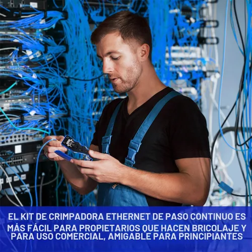 Vista 7 de Kit de herramientas de crimpado RJ45, crimpadora Ethernet de paso, kit de herramientas de crimpado Ethernet profesional, herramienta de crimpado