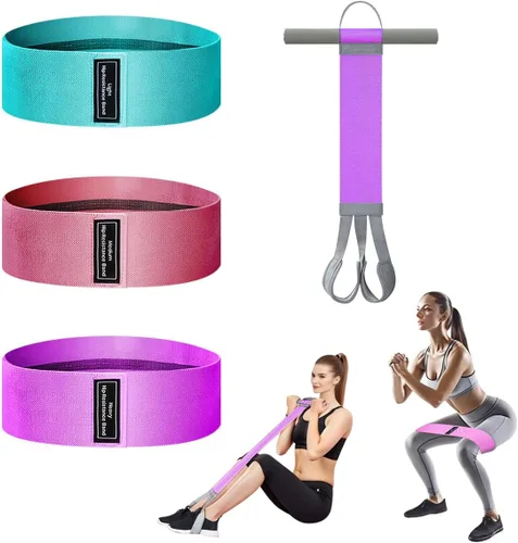 Vista 7 de Banda de resistencia para pedal de yoga, juego de bandas de resistencia de tela, bandas de ejercicio de 20 a 120 libras para hombres y mujeres