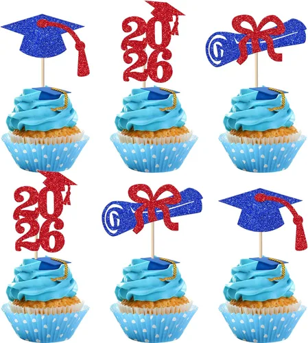 Vista 27 de Rsstarxi Paquete de 40 decoraciones para cupcakes Class of 2025 Congrats Grad 2025 Grad Cap Diploma Cupcake Picks Decoraciones para So Proud of You