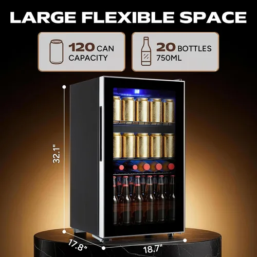 Vista 11 de WANAI Refrigeradores de bebidas 120-Can Mini refrigerador pequeño con pantalla táctil LED