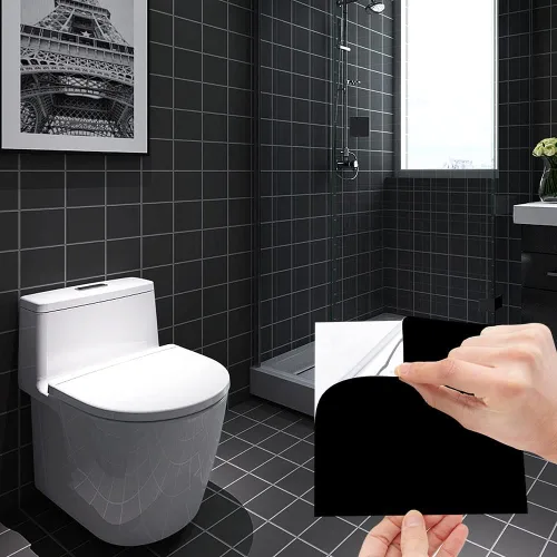 Vista 2 de Adhesivos para azulejos, 50 unidades, autoadhesivas, de 6 x 6 pulgadas, impermeable, a prueba de aceite, extraíble para decoración del hogar de Negro