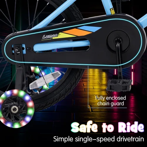 Vista 6 de Olakids Bicicleta de 16 18 pulgadas para niños con luces, ruedas de Azul