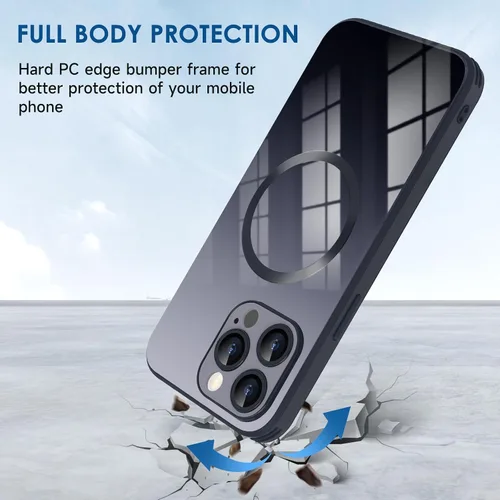 Vista 2 de Guppy Funda para iPhone 12 Pro - Parte trasera de vidrio degradado con carga magnética, película de lente, color negro