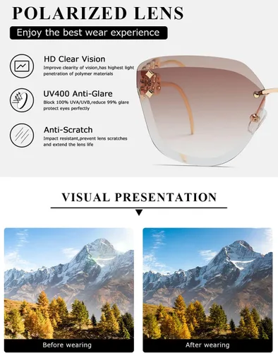 Vista 7 de AEVOGUE - Los lentes de sol para mujer, sin bordes, lentes de corte de diamante, de tamaño grande (AE0534)